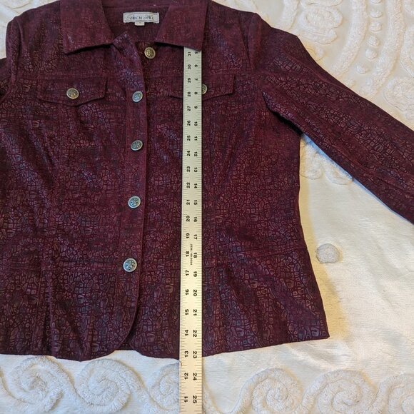 Birch Hill velvet burn out snakeskin effect maroon bomber jacket Medium EUC - Picture 6 of 11